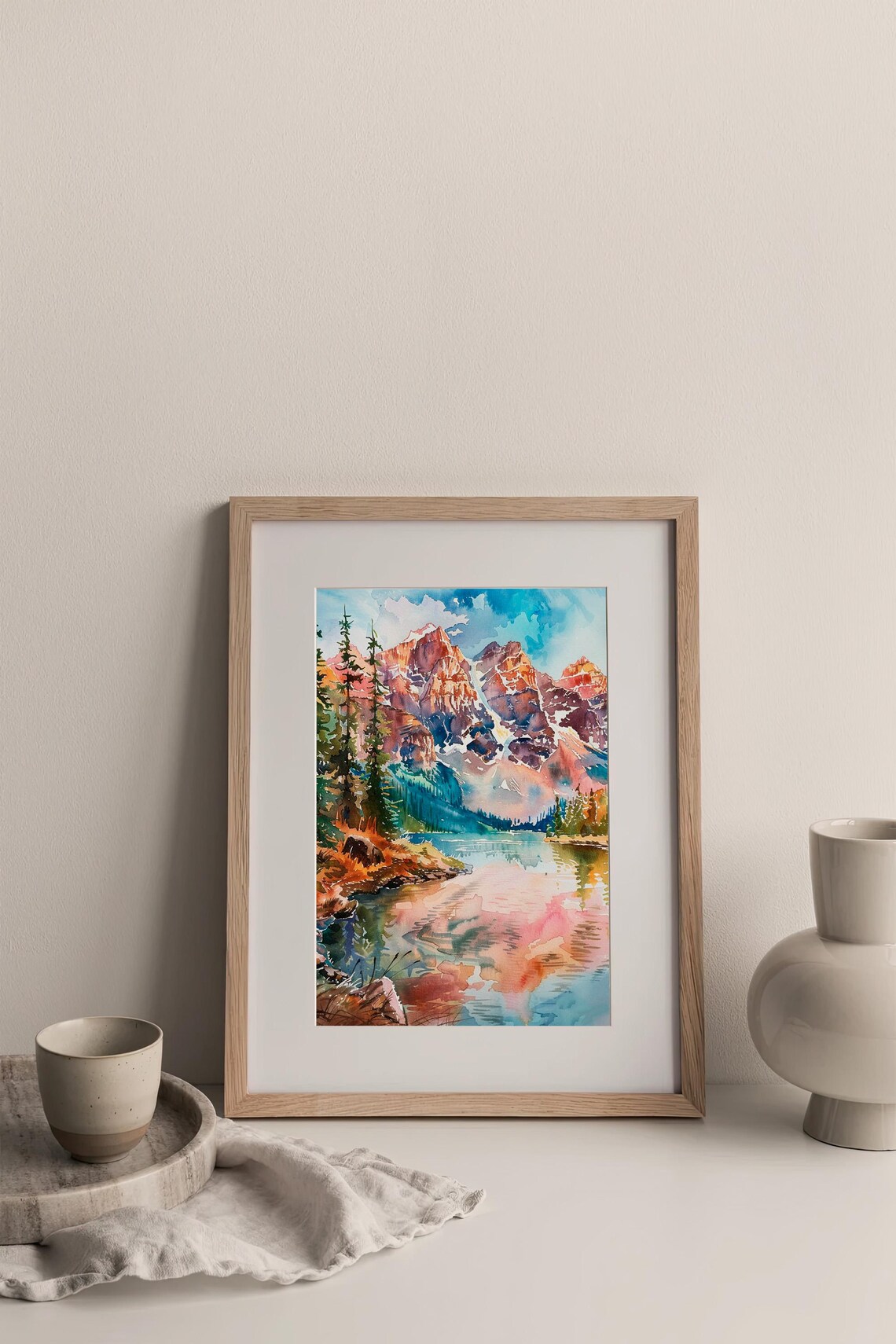 Colorado Rocky Mountains Sunset Lake Pines Watercolor Poster - Image 3