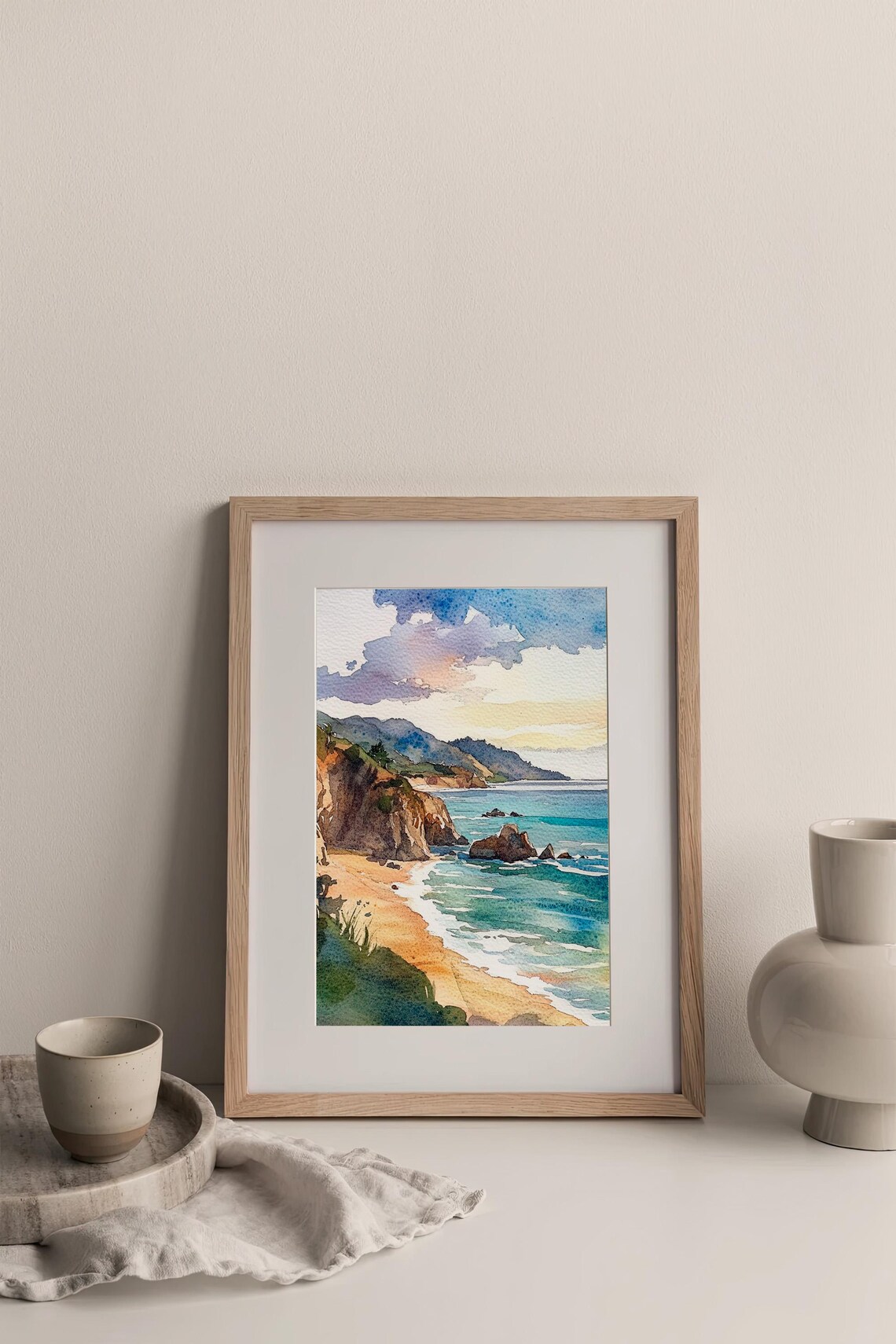 Big Sur California Coastline Cliffs Watercolor Seascape Poster - Image 3