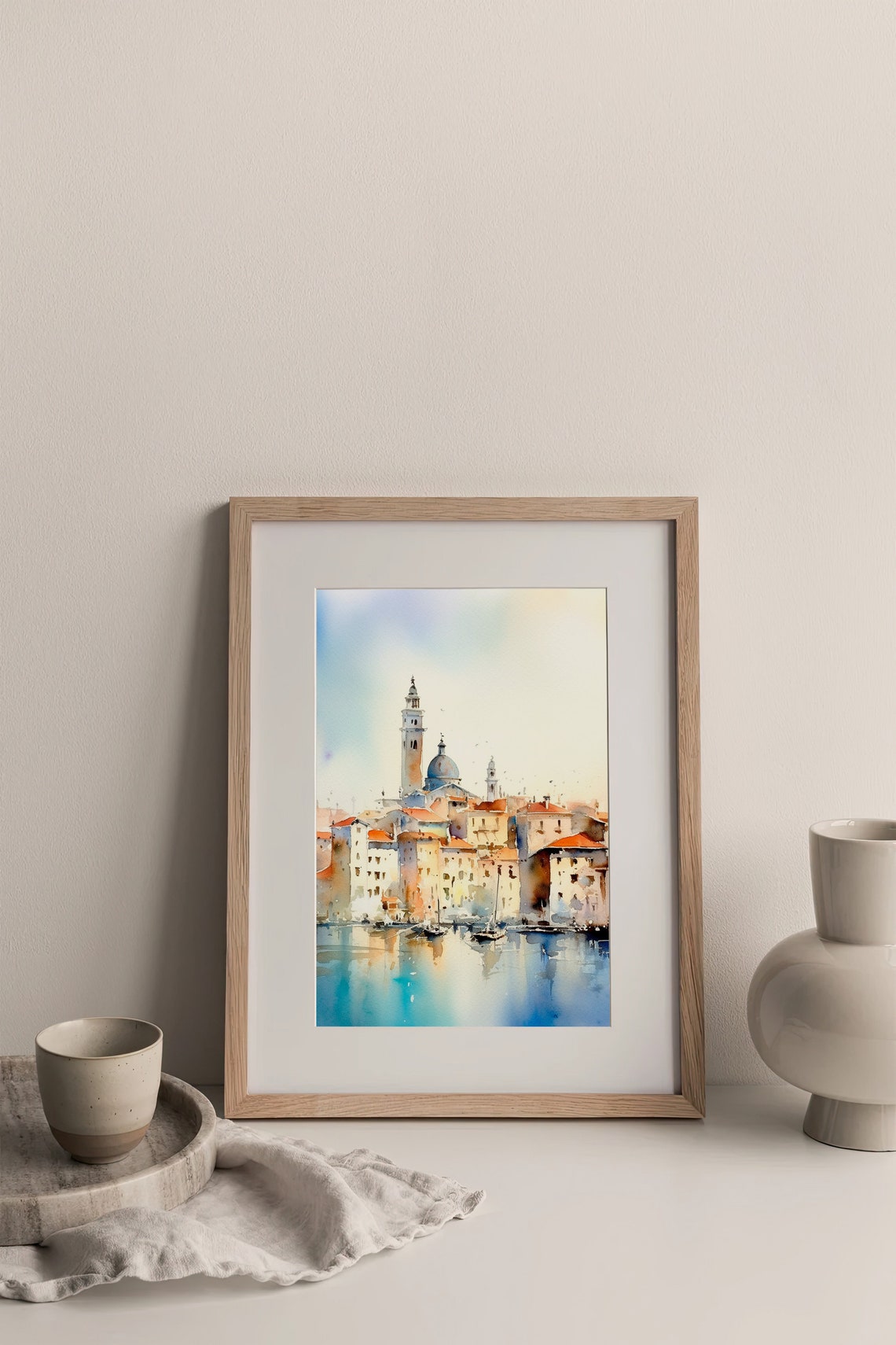 Venice Waterfront Cityscape Bell Tower Lagoon Watercolor Poster - Image 4