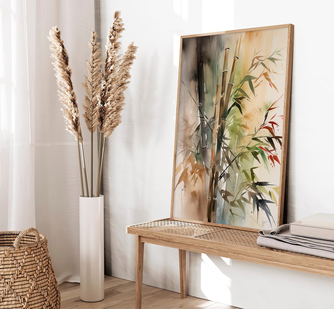 Bamboo Watercolor Stalks Minimalist Botanical Asian Style Poster - Image 3