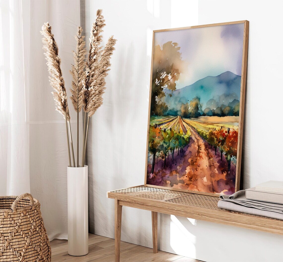 Sonoma Country Watercolor Art Print, California Vineyard - Image 2