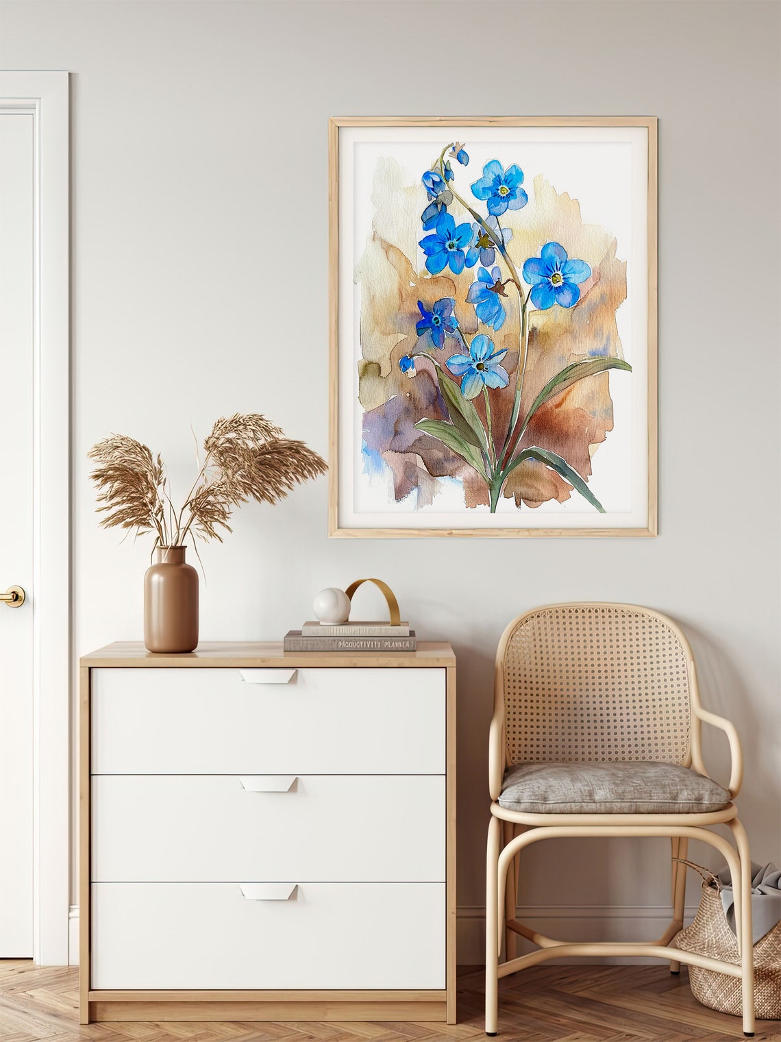 Blue Forget Me Not Flowers Watercolor Botanical Artwork Poster - Image 3
