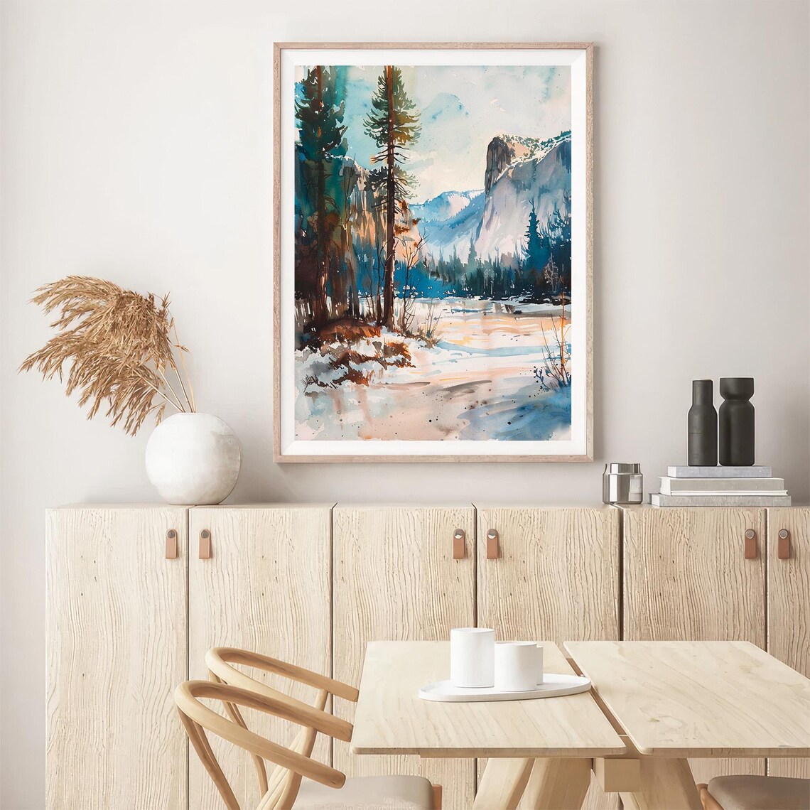 Yosemite Winter Valley Watercolor Pine Forest Scenic Art Poster - Image 5