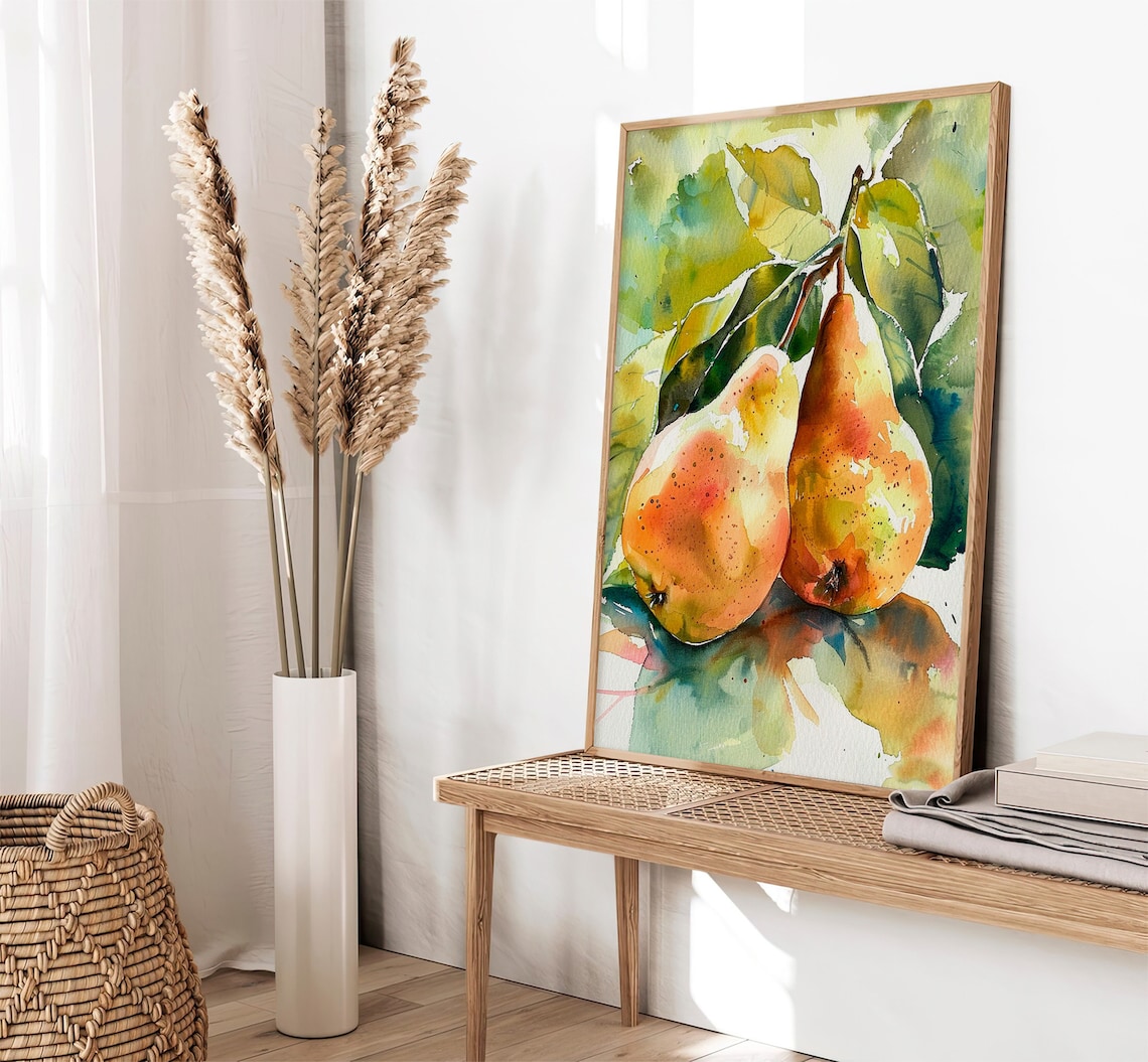 Pears Watercolor Art Print, Rustic Fruit Decor - Image 5