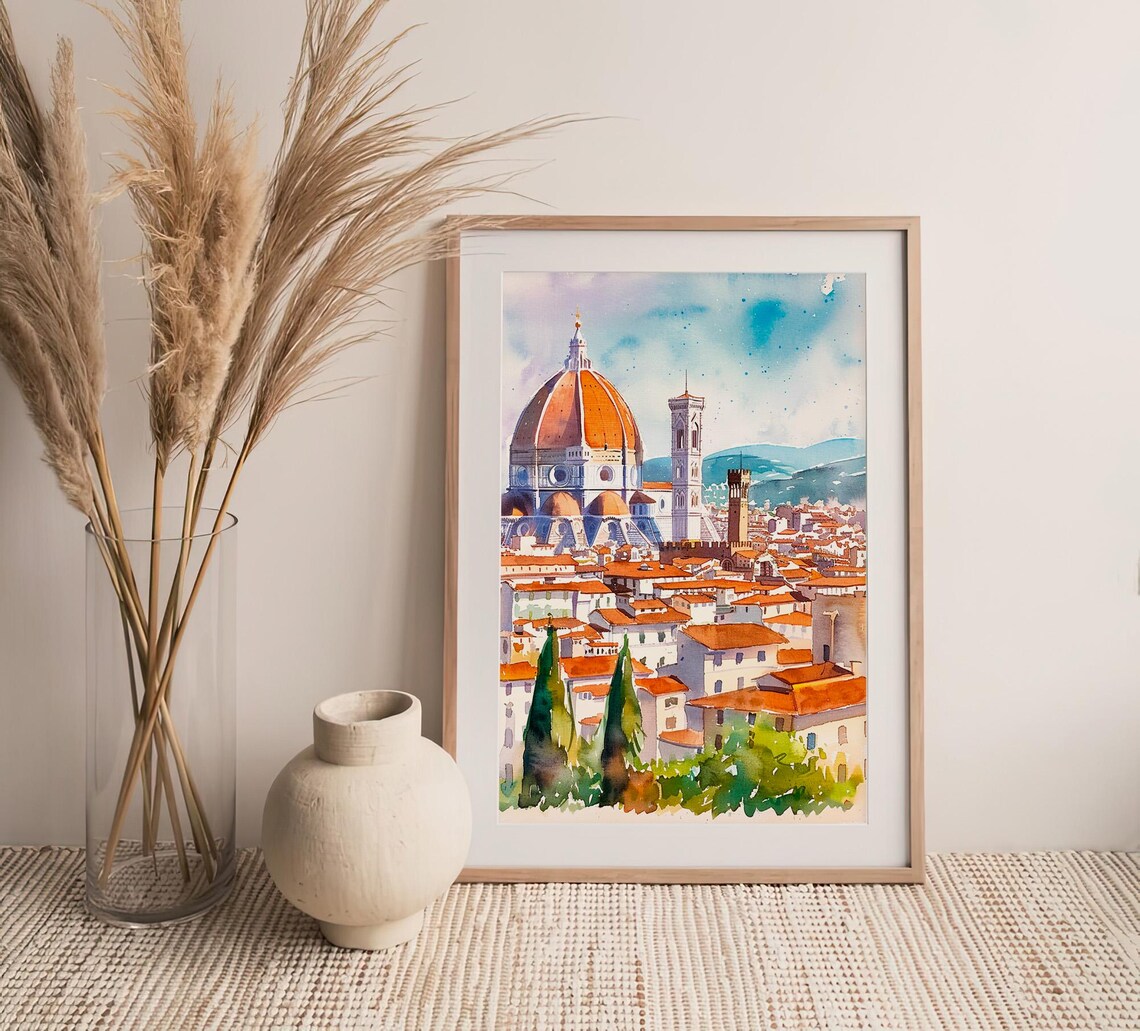 Florence Cityscape Watercolor Art Print, Travel Poster - Image 4