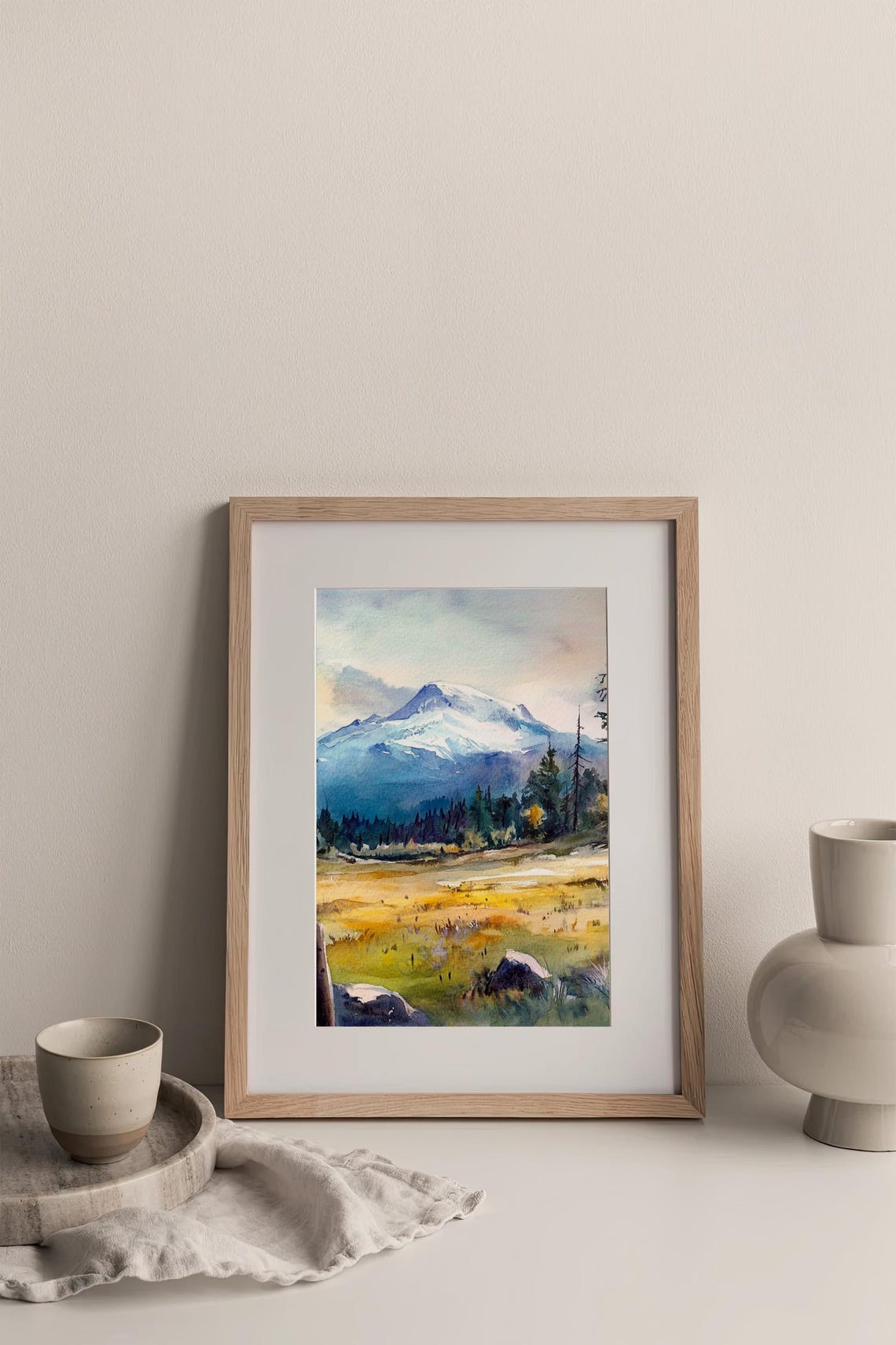 Mount Adams Snowcapped Mountain Washington Watercolor Landscape Poster - Image 3