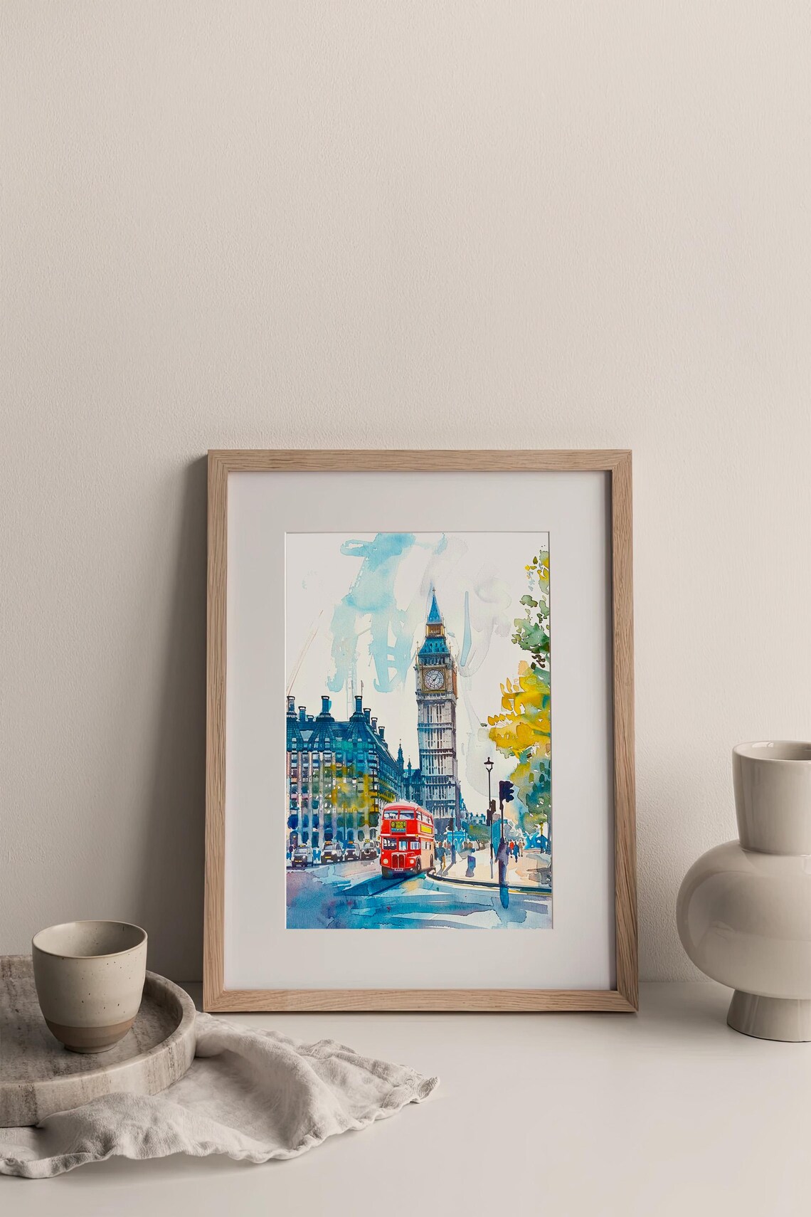 London Big Ben Watercolor Art Print, England Cityscape - Image 3