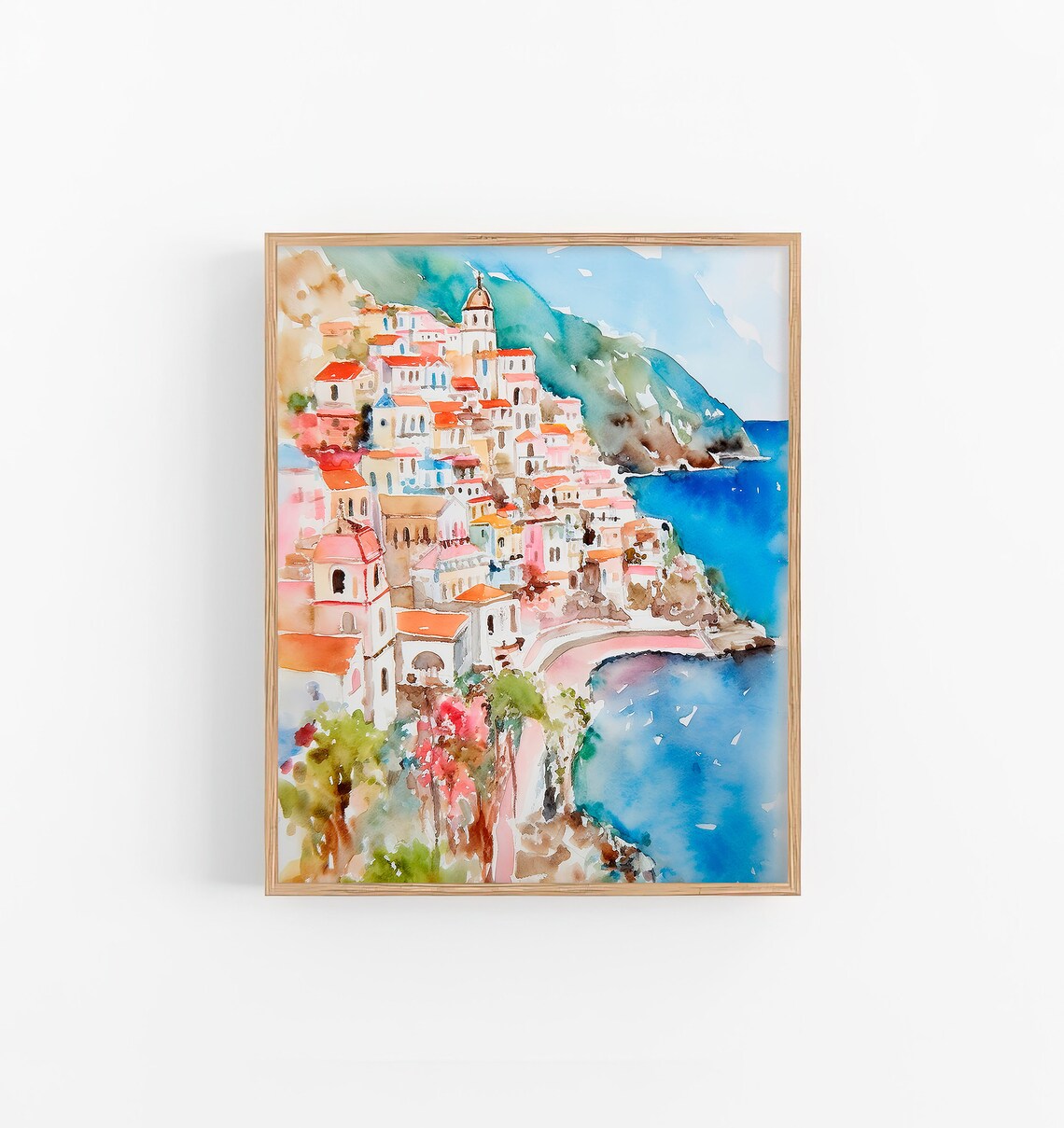 Positano and Cinque Terre Watercolor Travel Poster