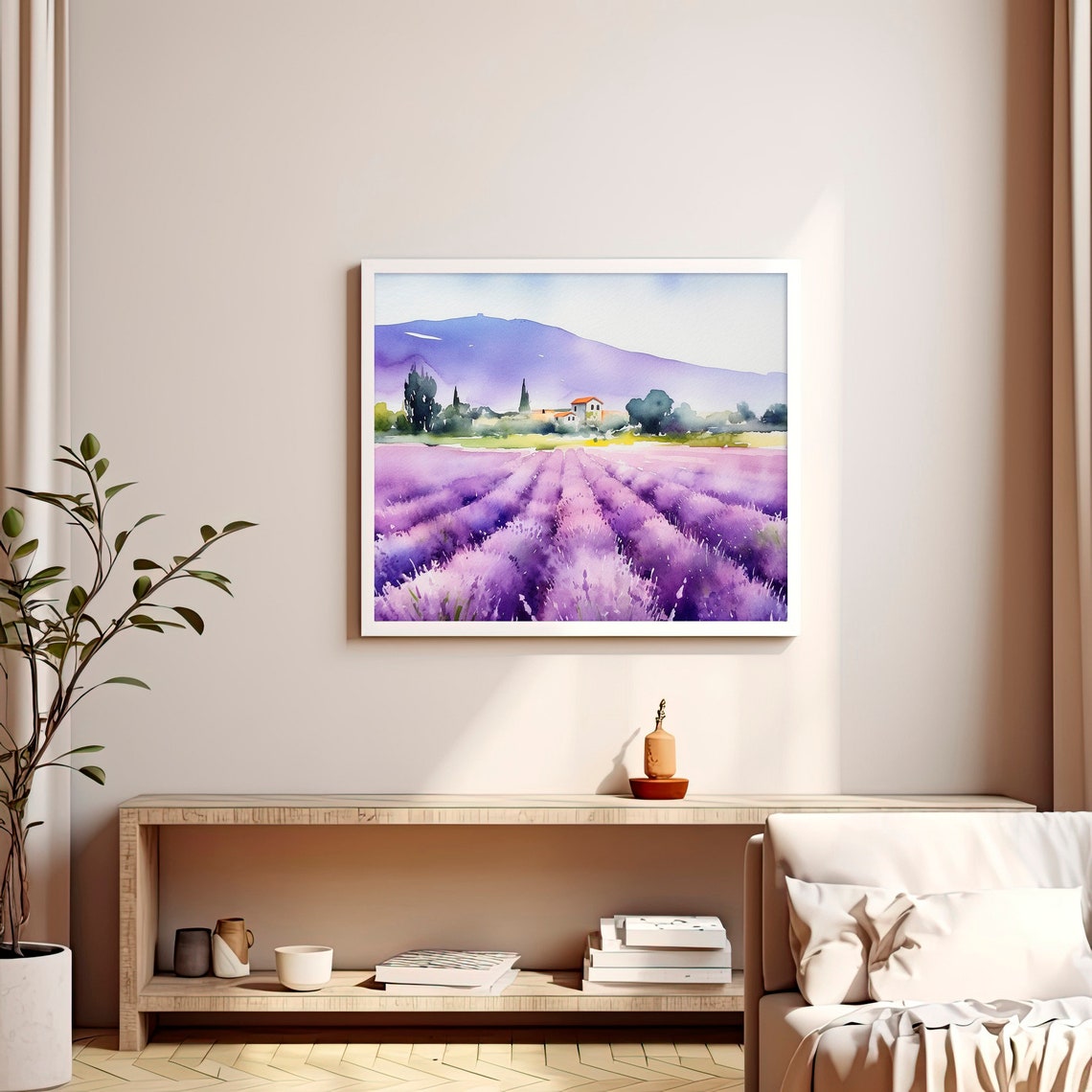 Sequim Lavender Fields Watercolor Purple Rows Farmhouse Poster - Image 3