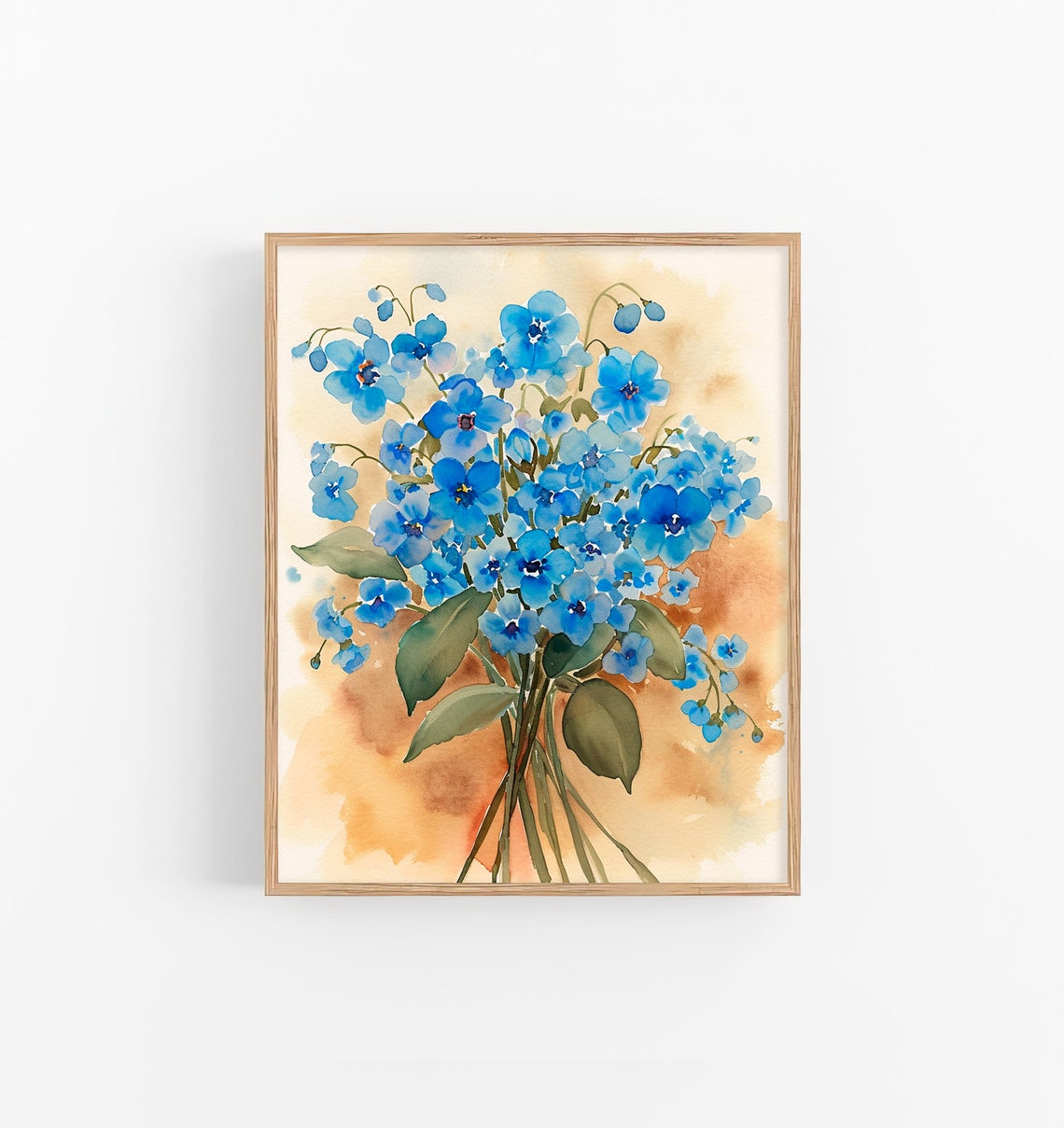 Blue Forget Me Not Flowers Bouquet Watercolor Botanical Wall Art