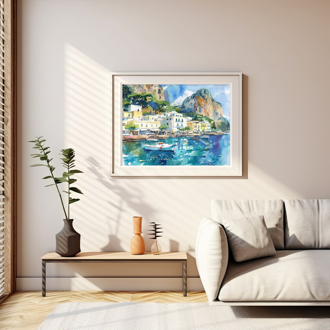 Capri Island Watercolor Painting, Italian Seascape Art Print - Image 2
