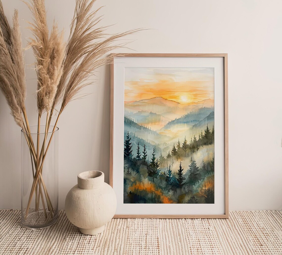 Smoky Mountains Watercolor Art Print, Foggy Forest - Image 4
