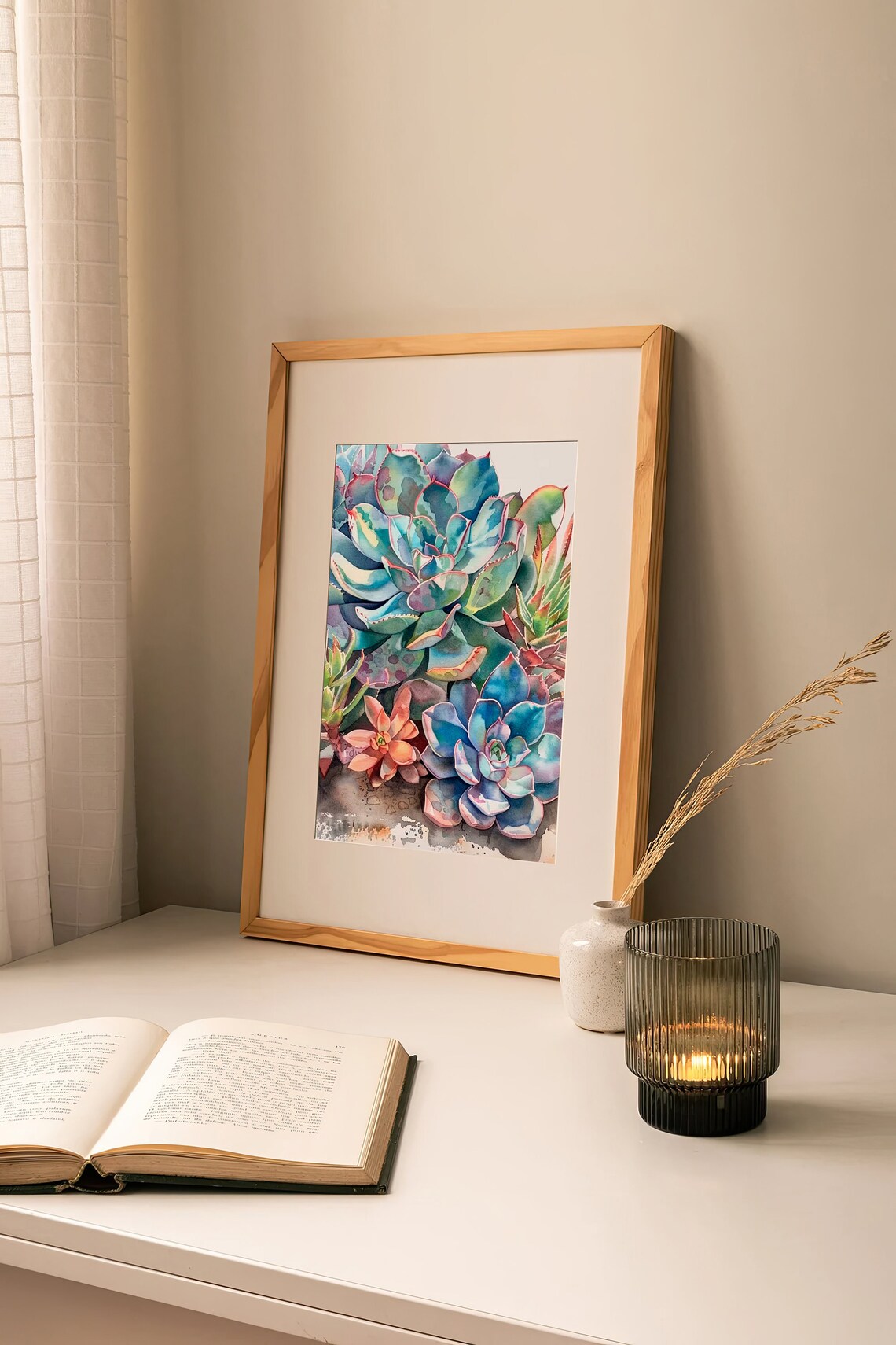 Succulents Watercolor Art Print, Floral Wall Decor - Image 2