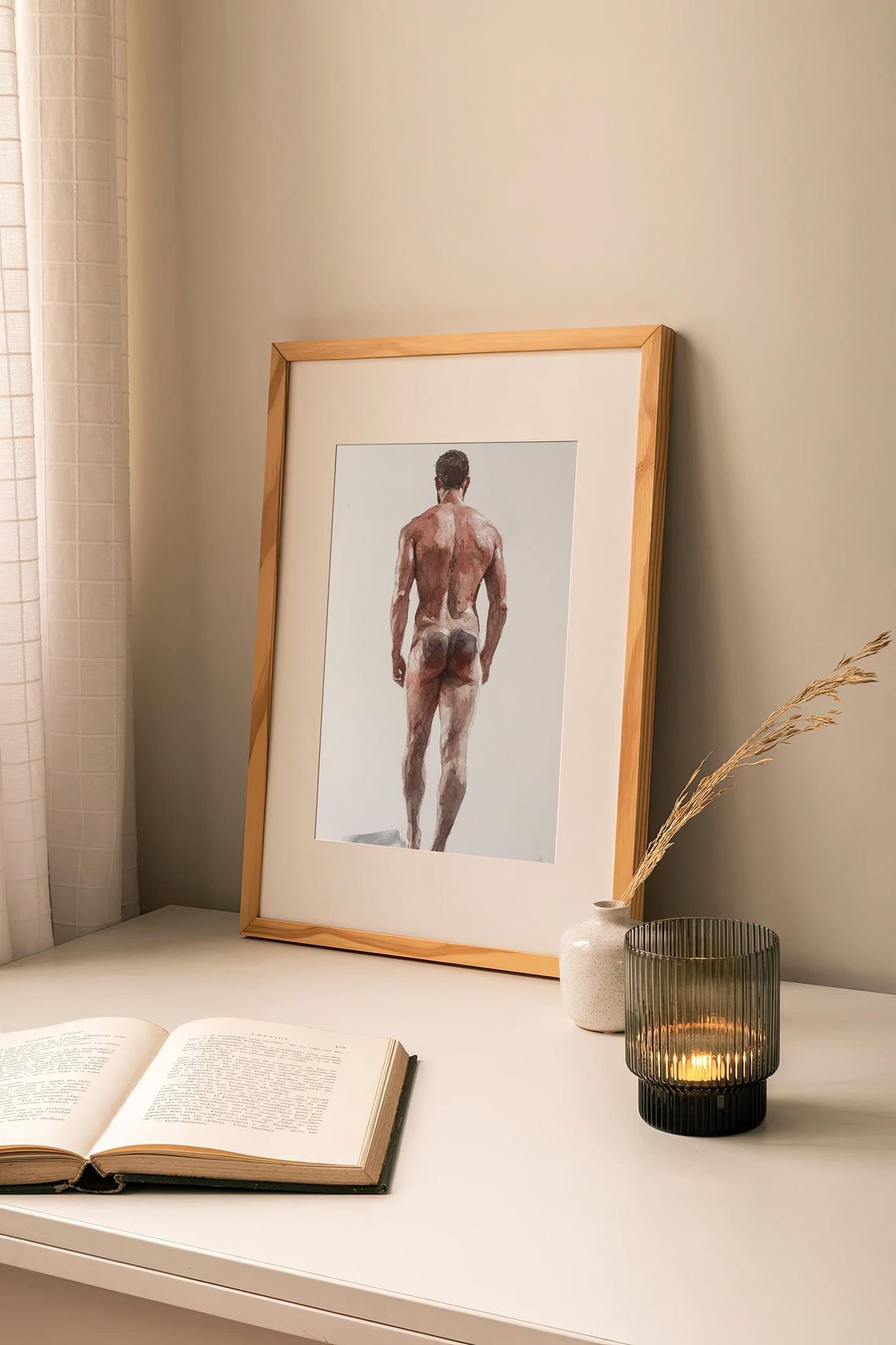 Male Nude Figure Study Watercolor Anatomy Art Academic Poster - Image 2