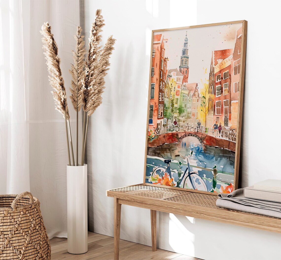 Amsterdam Cityscape Watercolor Art Print, Travel Poster - Image 2