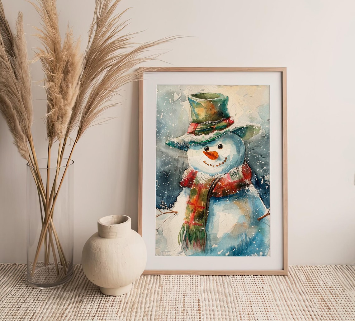 Snowman Watercolor Christmas Art Print, Holiday Decor - Image 4