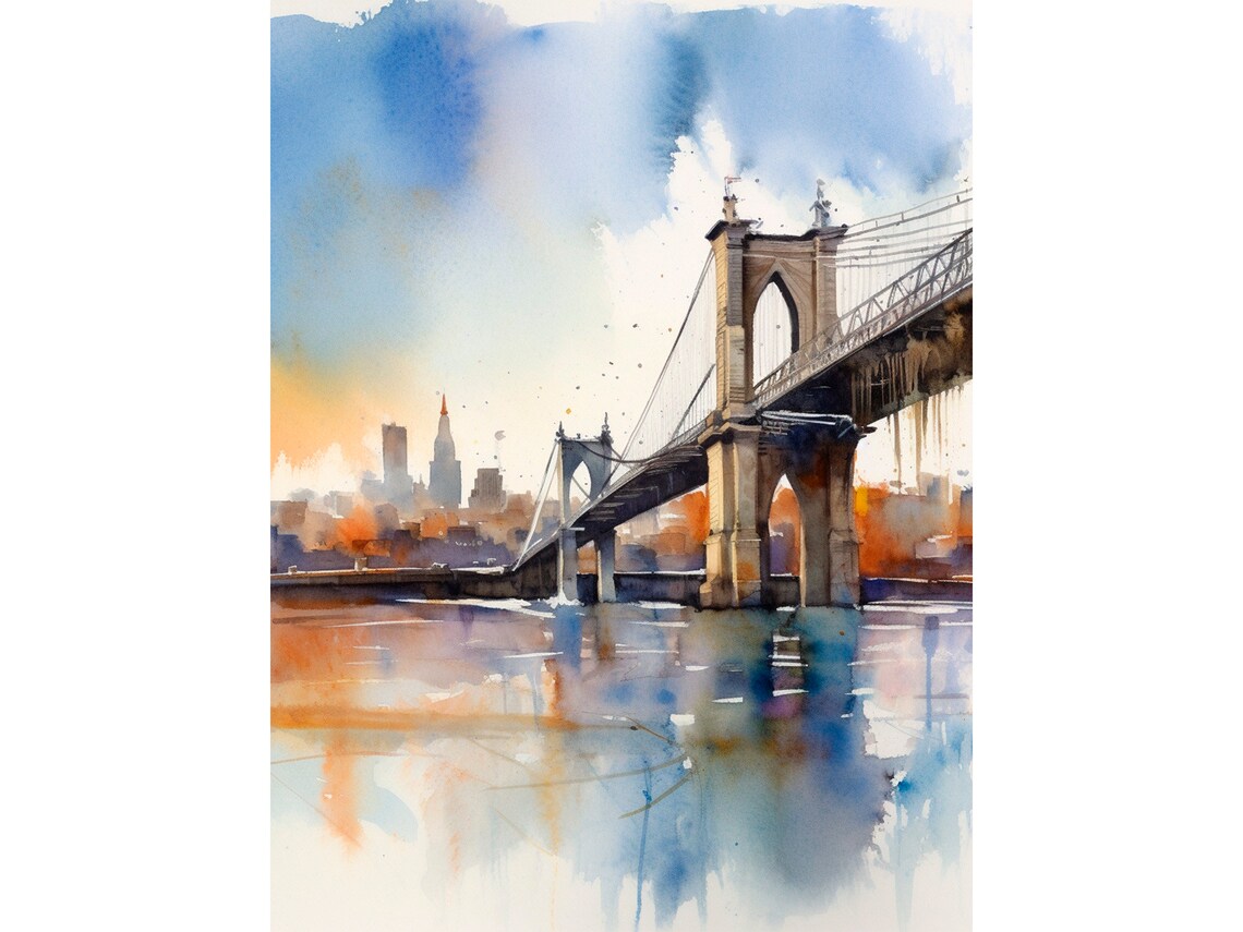 Brooklyn Bridge Watercolor Art Print, New York City