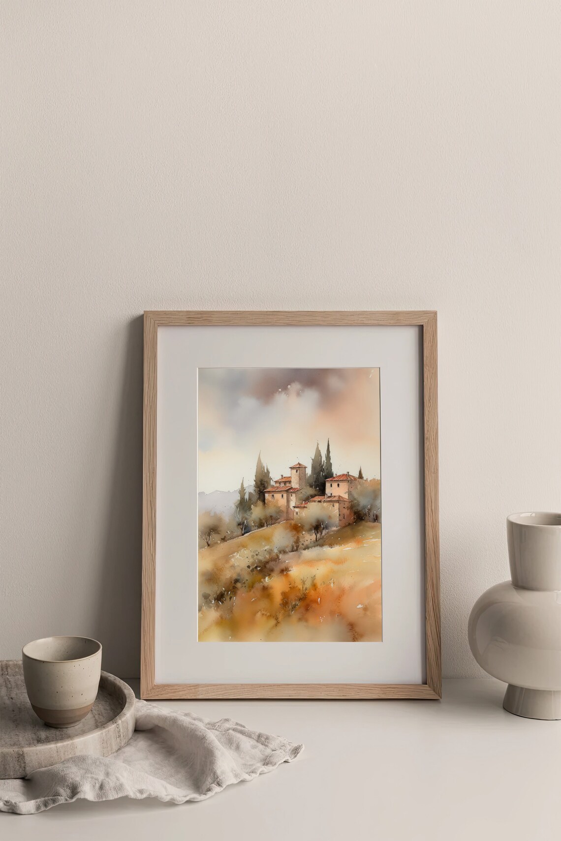 Tuscany Watercolor Art Print, Neutral Landscape - Image 5