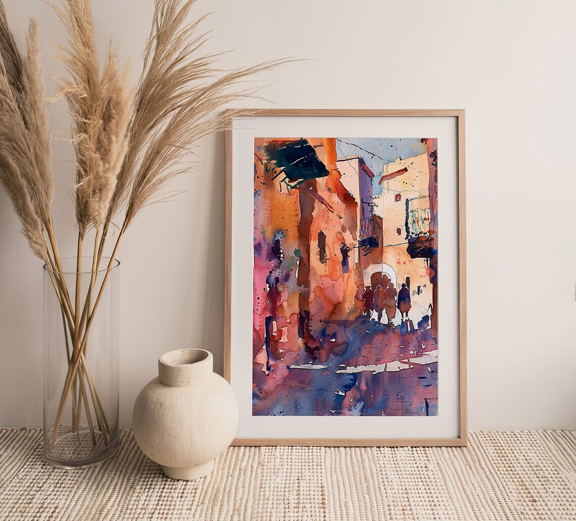 Morocco Medina Street Warm Terracotta Watercolor Travel Poster - Image 4
