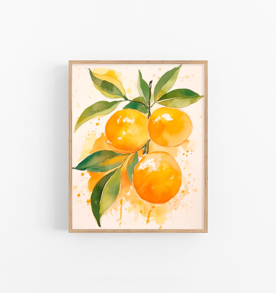 Orange Watercolor Three Citrus Fruits on Leafy Branch Poster