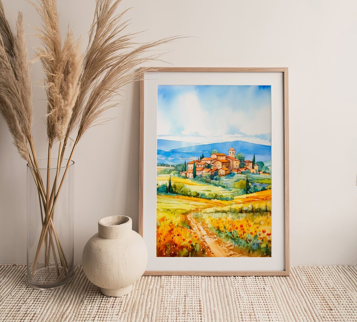 Tuscany Watercolor Sunflower Fields Travel Poster - Image 2