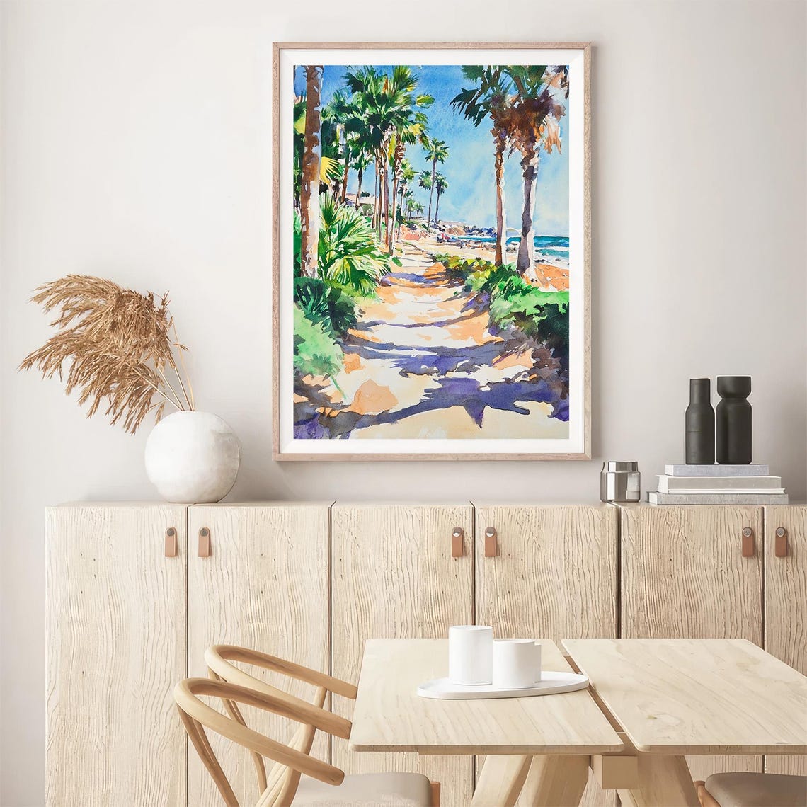 San Diego La Jolla Beach Palm Trees Coastal Watercolor Wall Art - Image 5