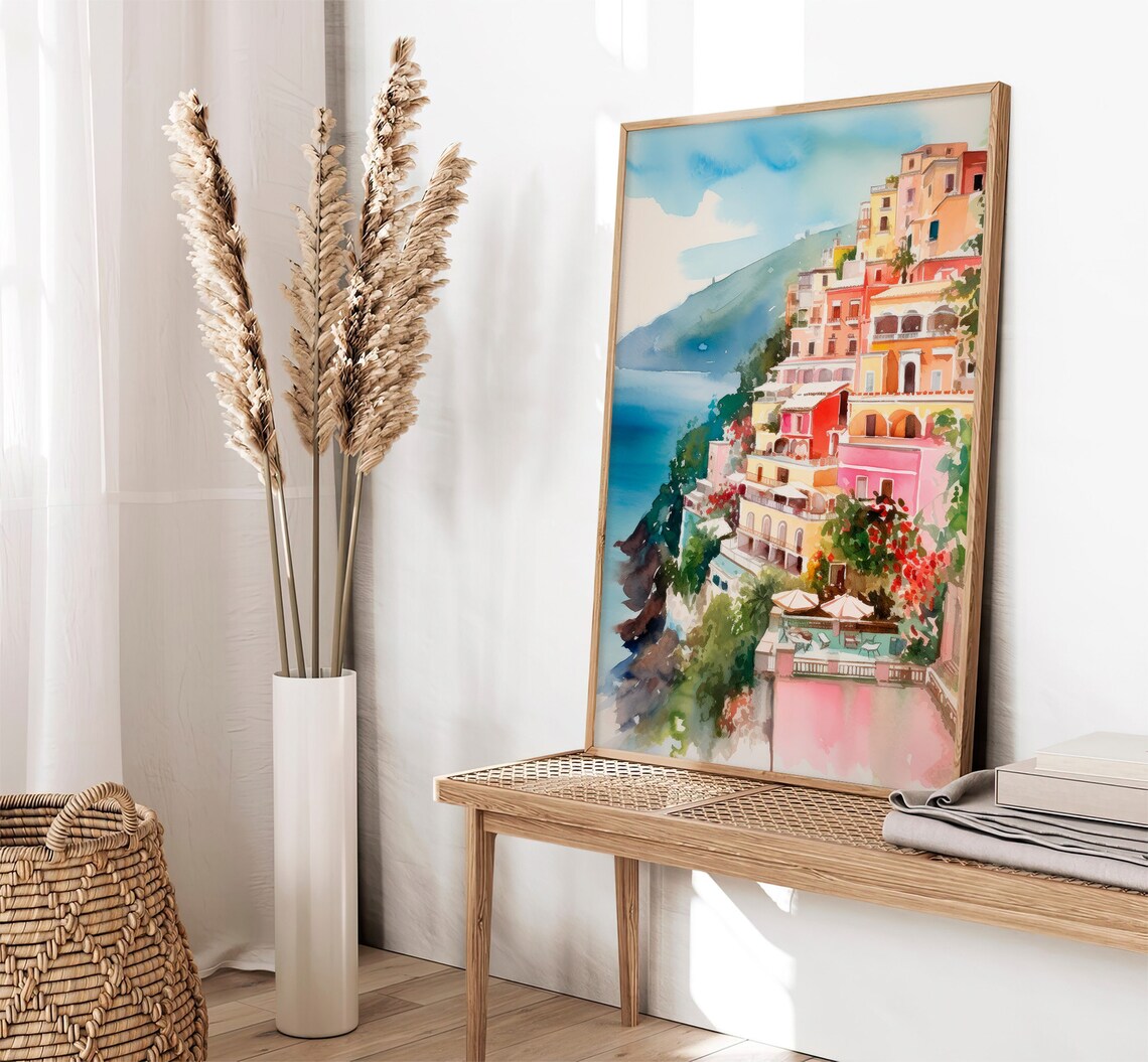 Positano Watercolor Art Print, Italy Cityscape - Image 3