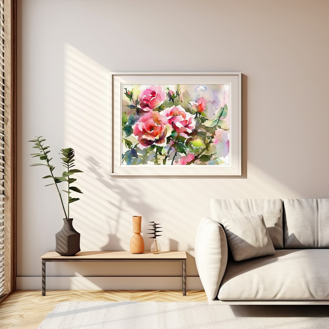 Red and Pink Garden Roses Loose Watercolor Floral Blooming Poster - Image 2
