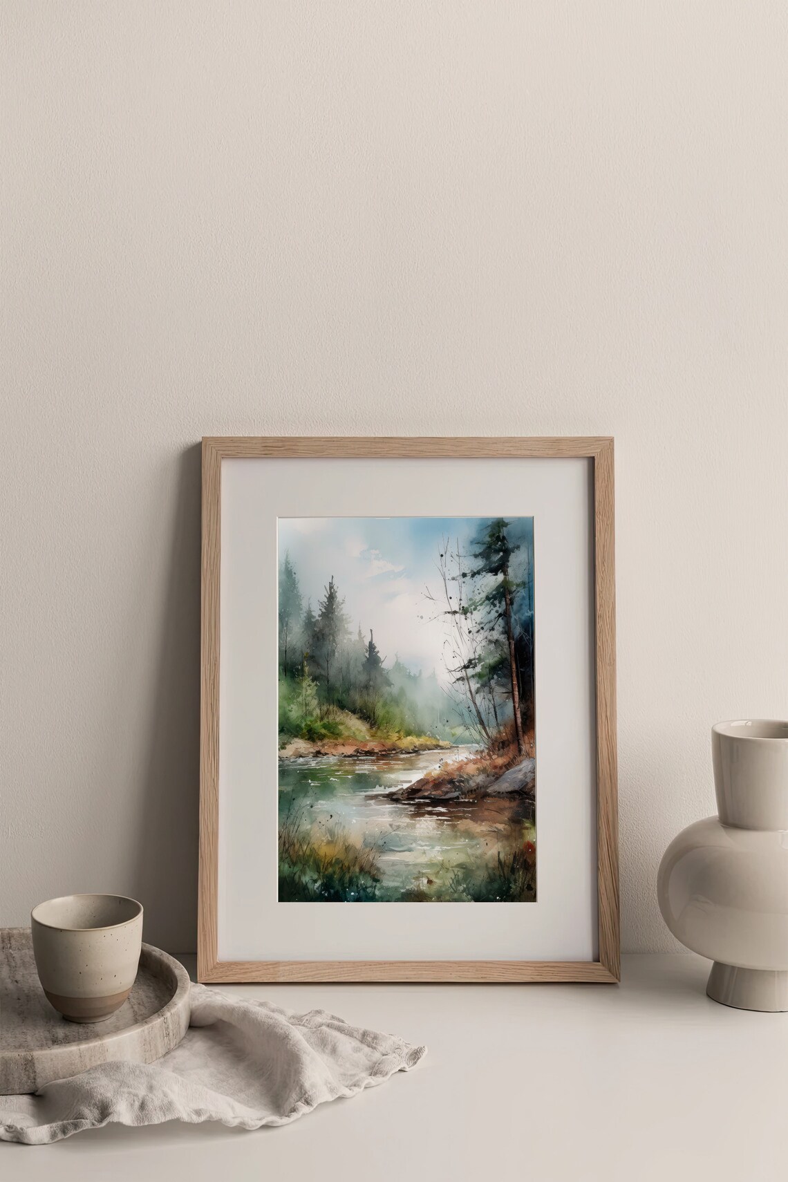 Scotland Landscape Art Print, Pine Trees Watercolor - Image 3