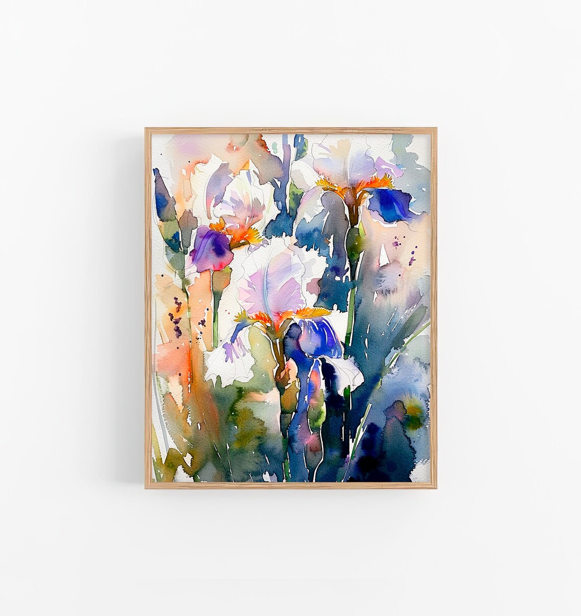 White and Purple Iris Flowers Watercolor Floral Garden Painting Poster