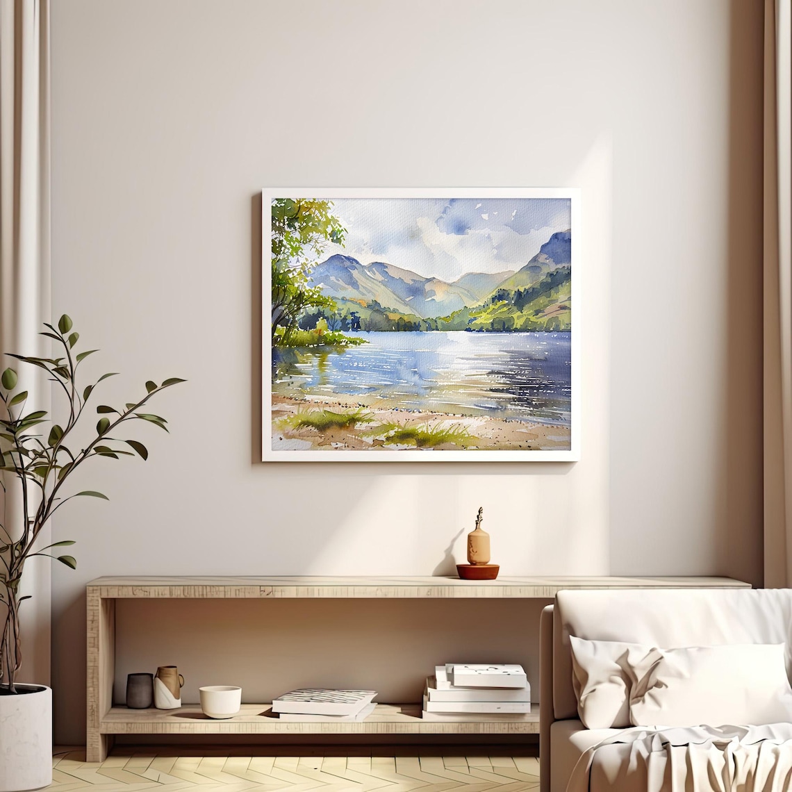 Lake Windermere Watercolor Landscape Art Print - Image 2