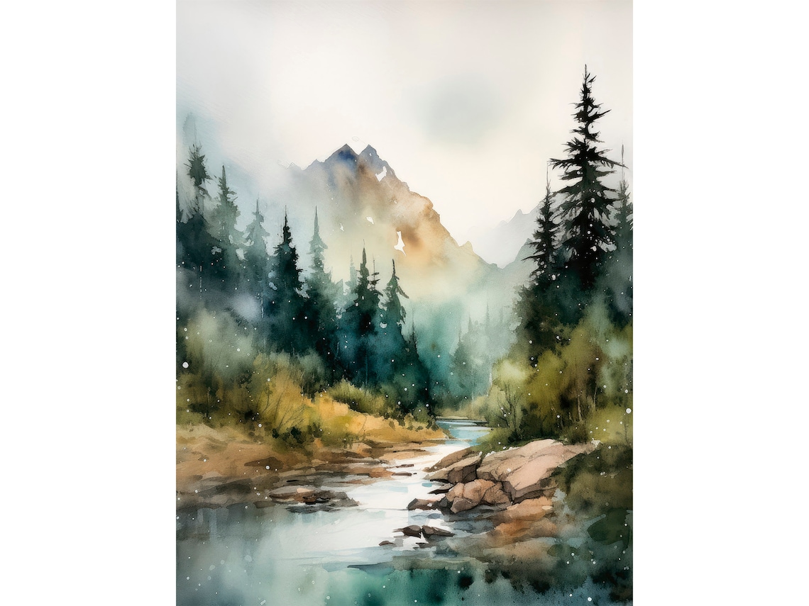 North Cascades Watercolor Art Print, Washington Landscape