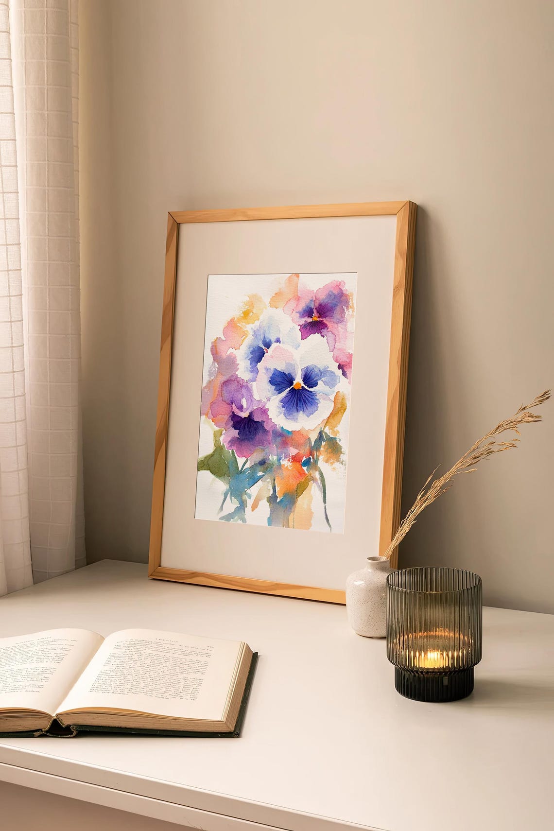 Pansy Flowers Watercolor Purple Floral Large Wall Decor Art Poster - Image 2