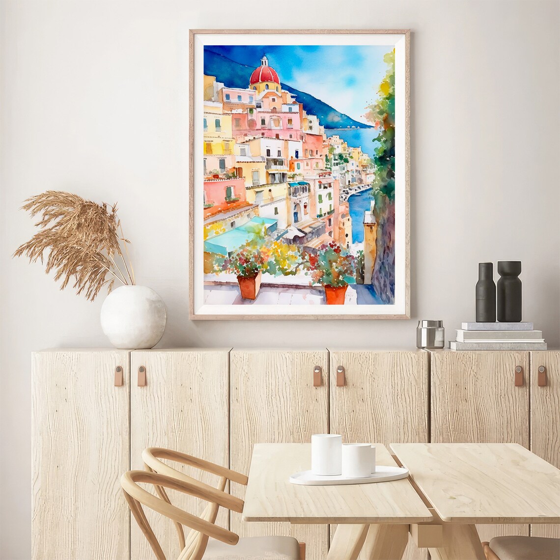 Positano Amalfi Coast Colorful Town Watercolor Travel Poster - Image 5