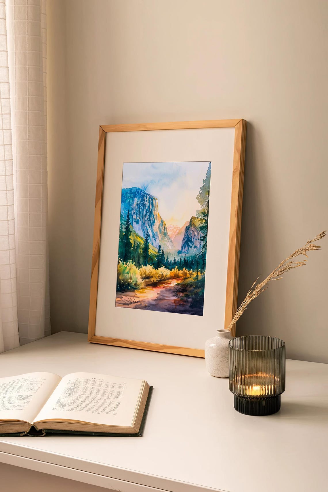 Yosemite Valley Sunrise Granite Cliffs Meadow Watercolor Poster Nature - Image 2