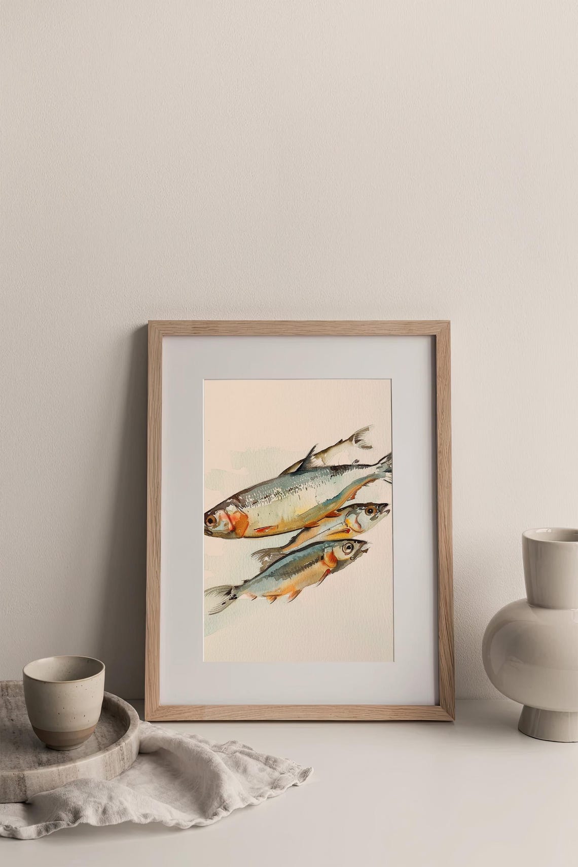 Stunning Sardine Fish School Minimal Coastal Watercolor Poster - Image 3