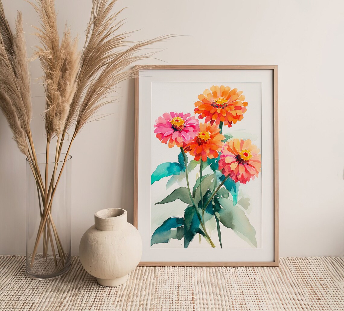 Zinnia Watercolor Art Print, Botanical Floral Decor - Image 4