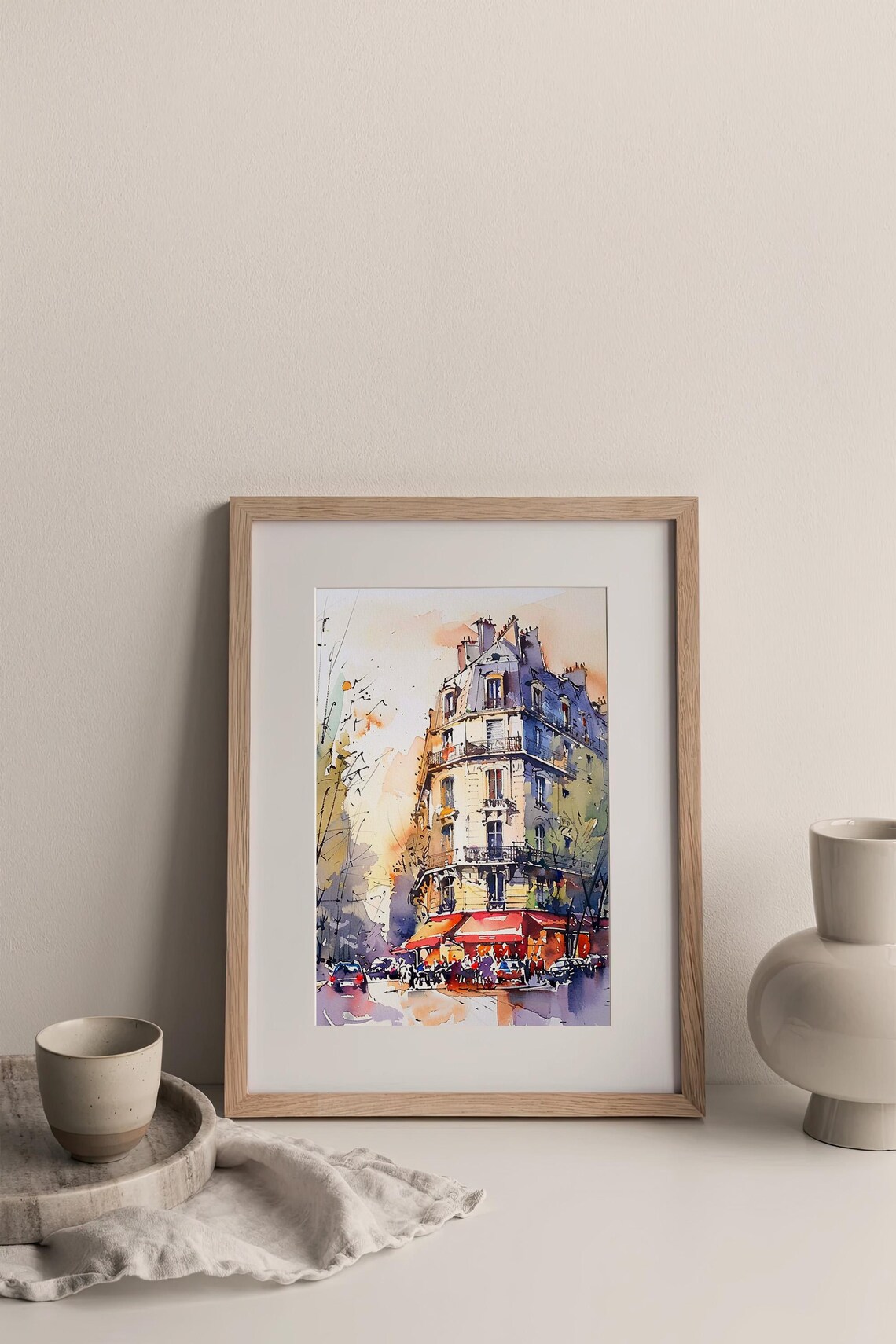 Paris Haussmann Building Street Cafe Watercolor Travel Poster - Image 3
