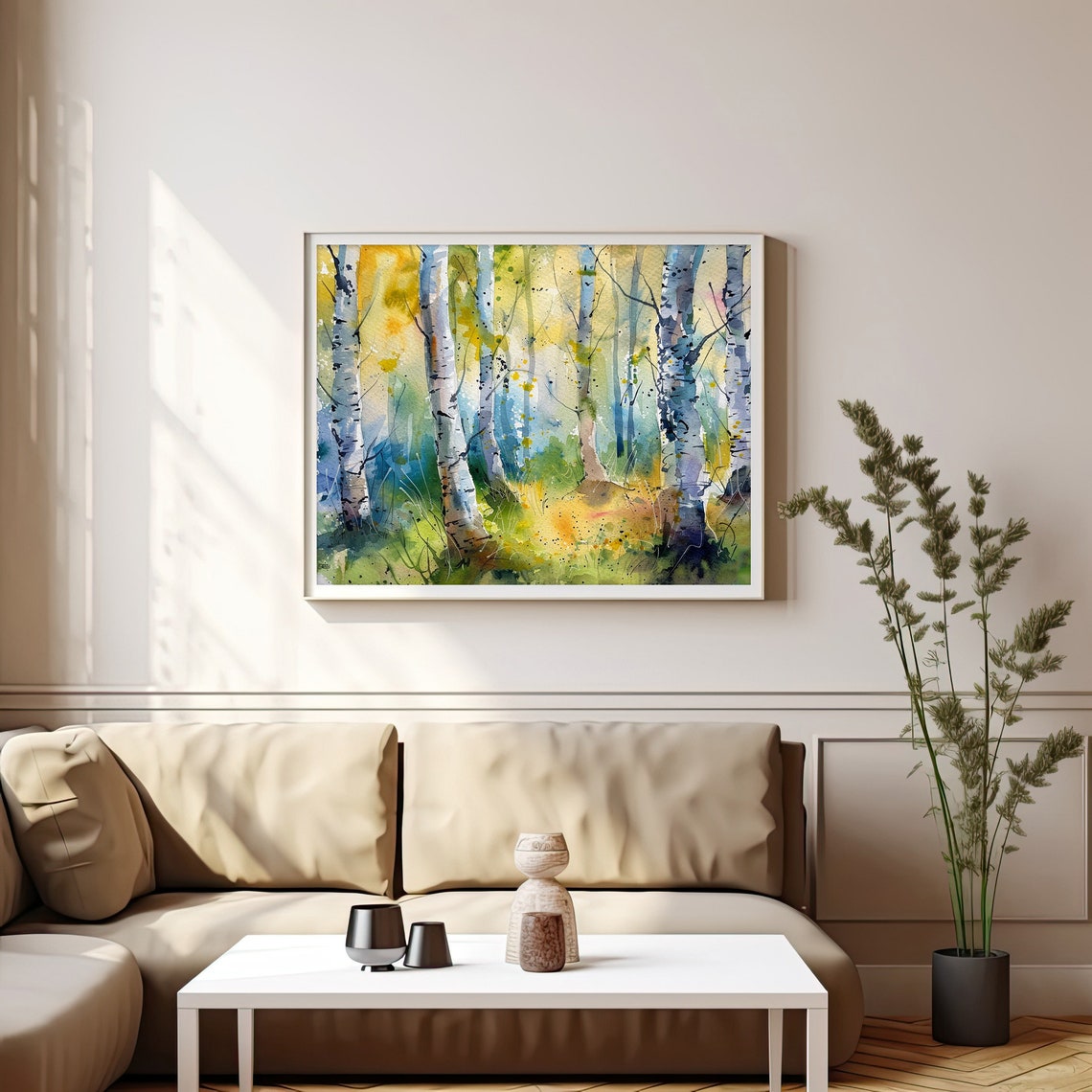 Birch Trees Forest Golden Light Watercolor Nature Woodland Poster - Image 4