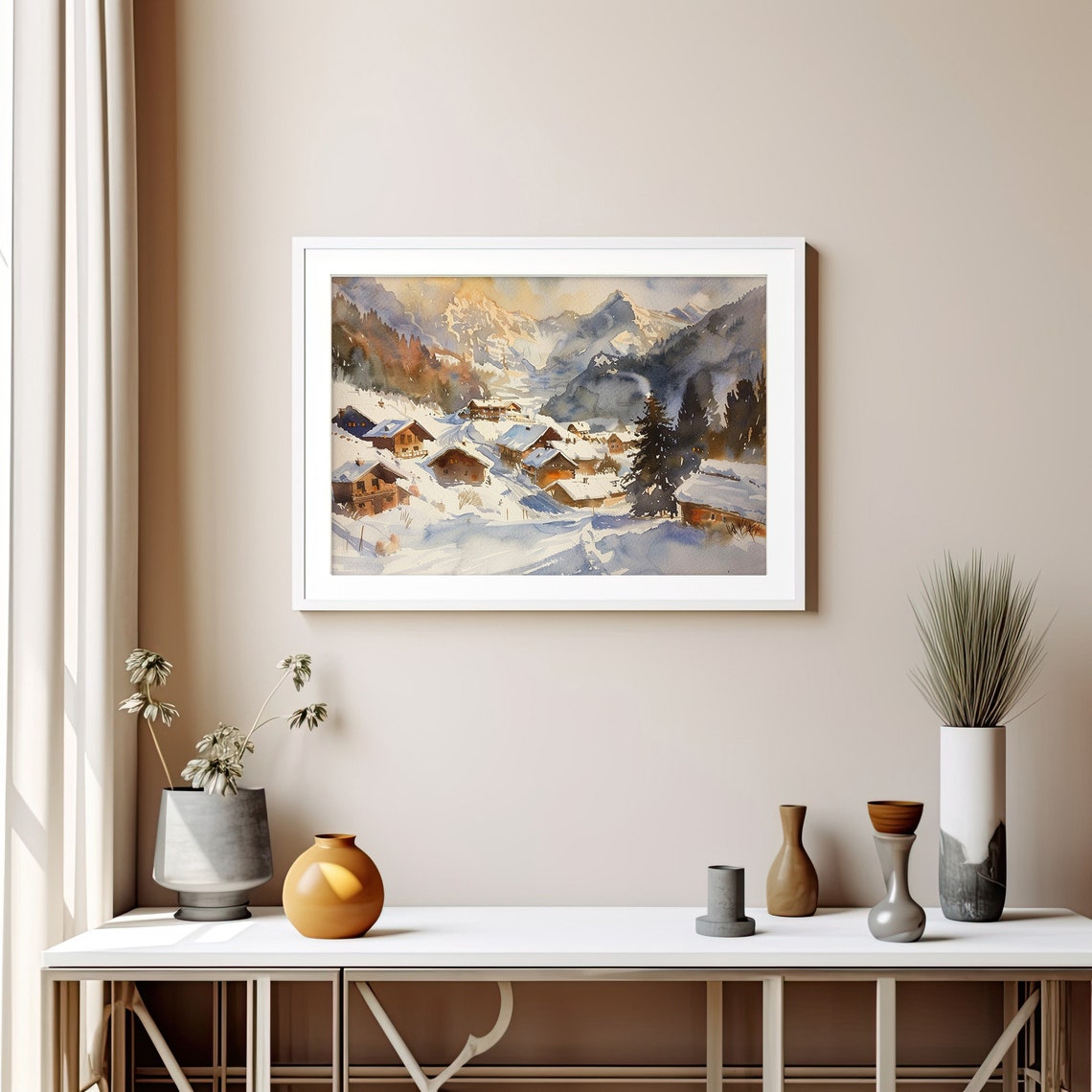 Wengen Switzerland Snowy Alpine Village Watercolor Winter Poster - Image 5