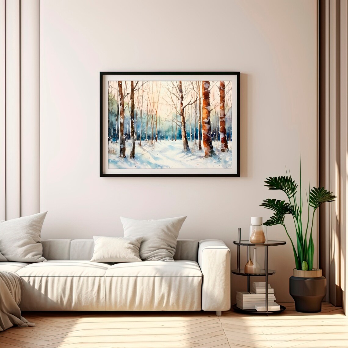 Snow Forest Painting Winter Scene Watercolor Art Print - Image 3