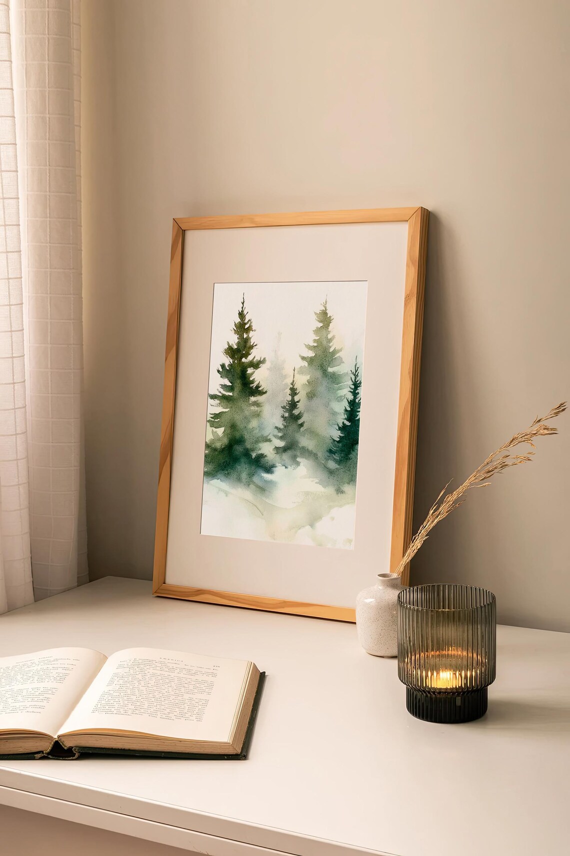 Foggy Pine Trees Watercolor Print, Minimalist Forest - Image 2