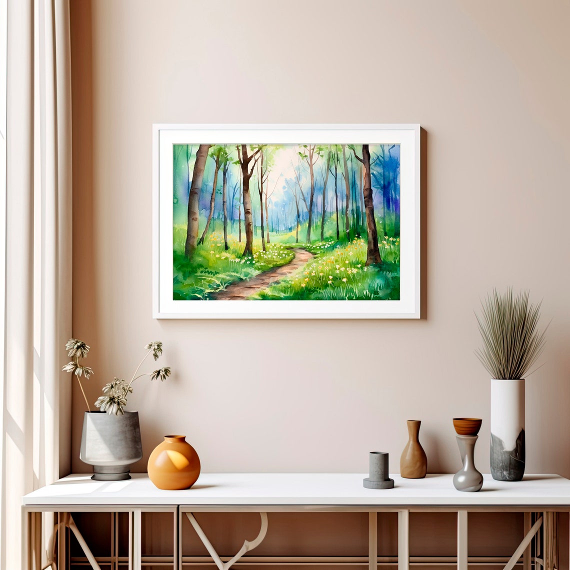 Spring Forest Watercolor Woodland Path Wildflower Scene Poster - Image 3
