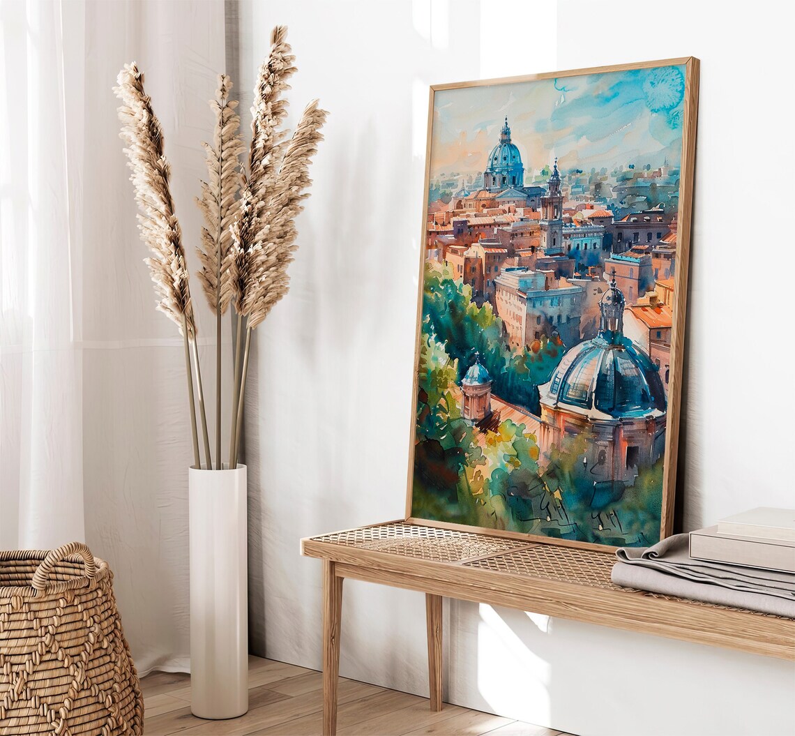 Rome Cityscape Watercolor Art Print, Italy Travel Poster - Image 2