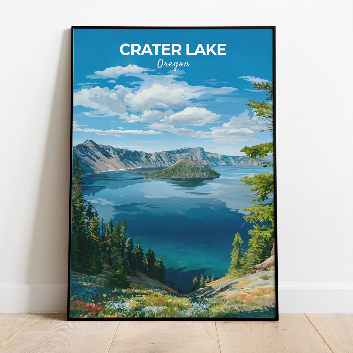 Crater Lake Oregon Caldera Blue Water Pine Forest Overlook Poster