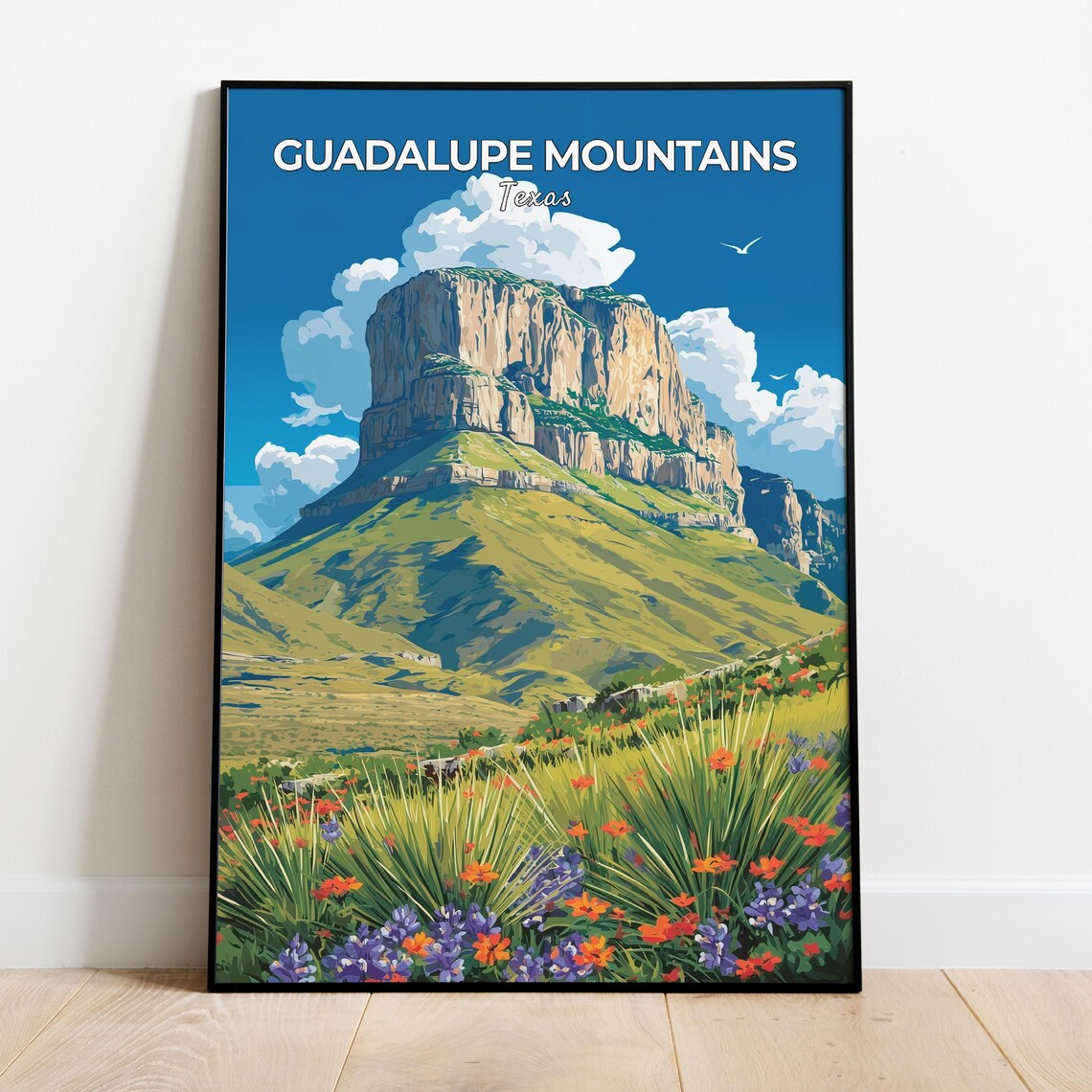 Guadalupe Mountains Texas Limestone Cliff Wildflowers Travel Poster