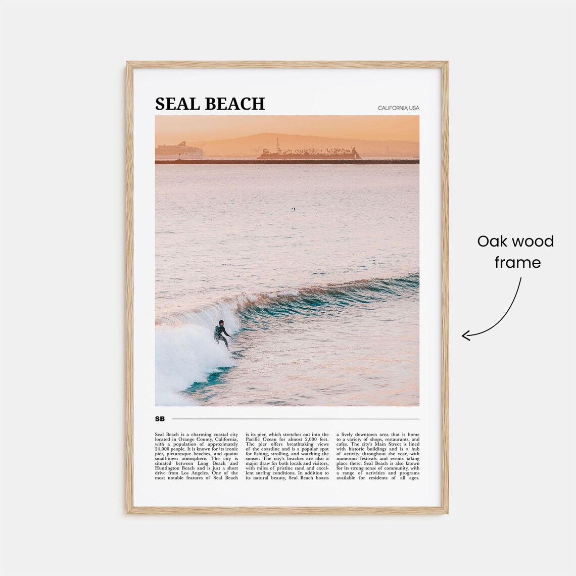 Seal Beach California USA Travel Poster With Sunset Surfer Photo - Image 3