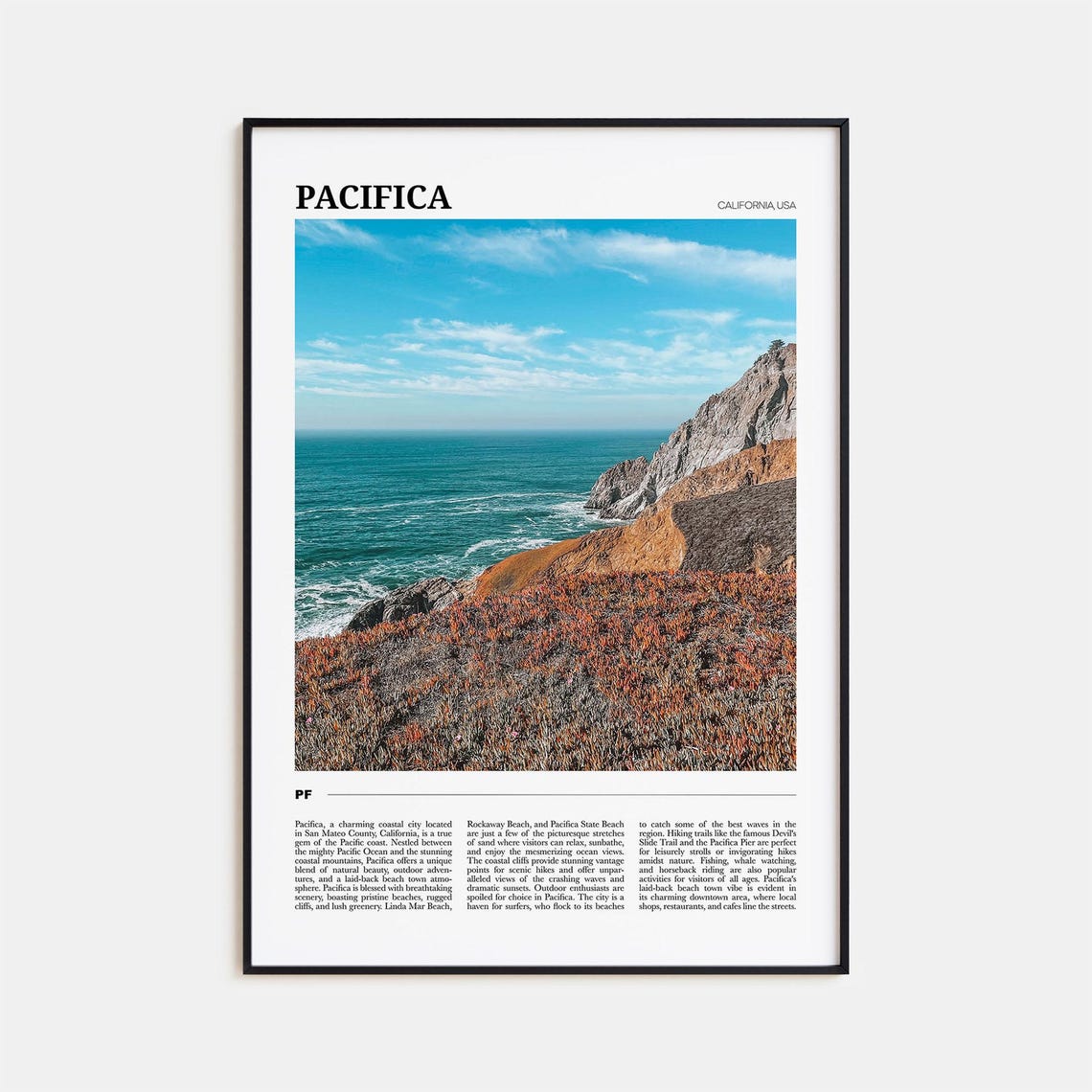 Pacifica California Travel Poster Coastal Cliffs Pacific Ocean View