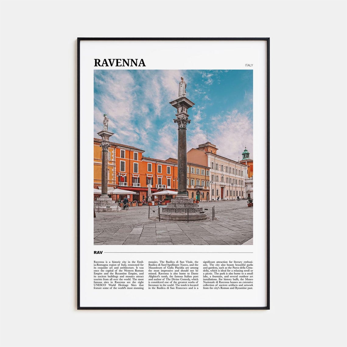 Ravenna Italy Historic Square Column Statues Cityscape View Poster