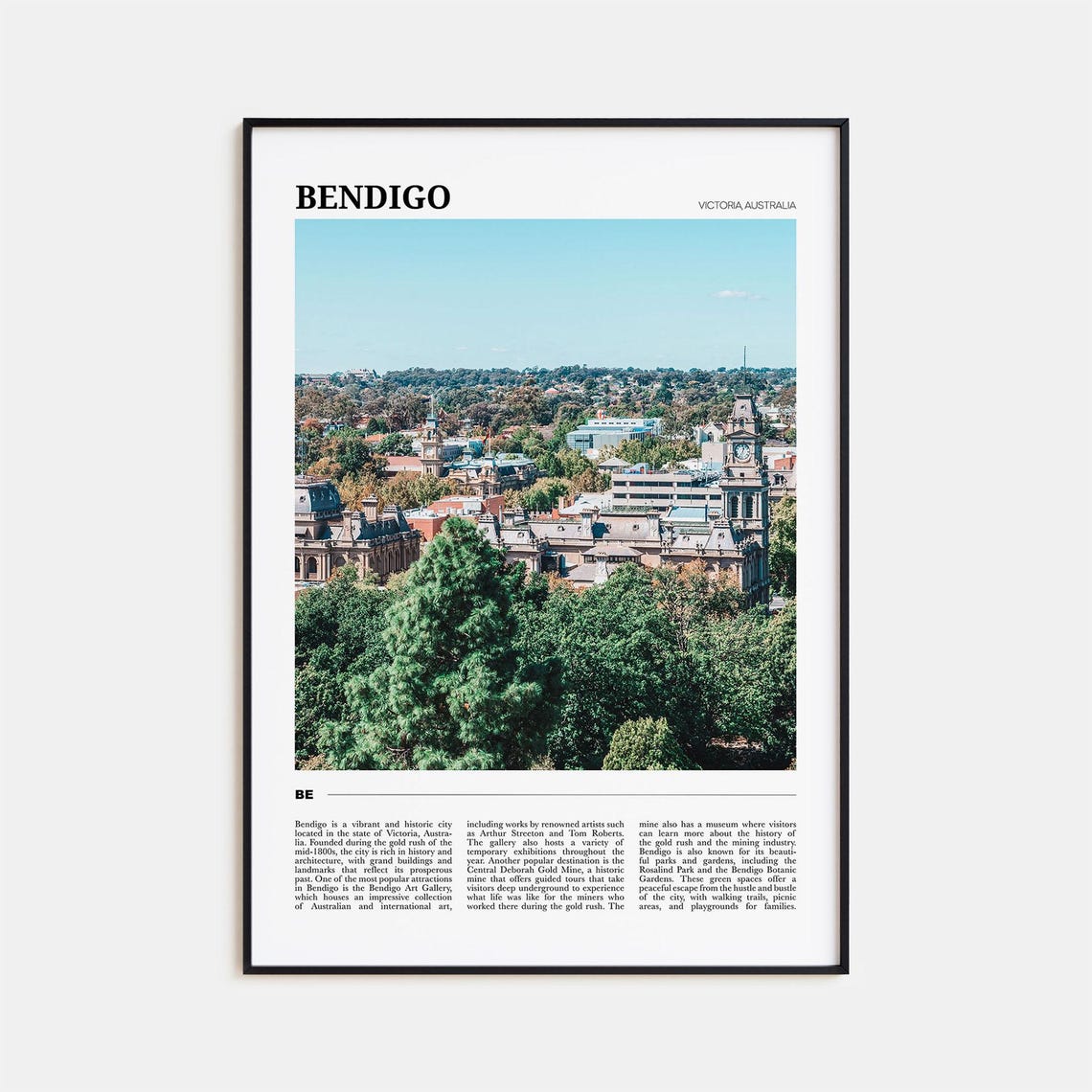Bendigo Australia Gold Rush City Skyline Historic Tower Poster